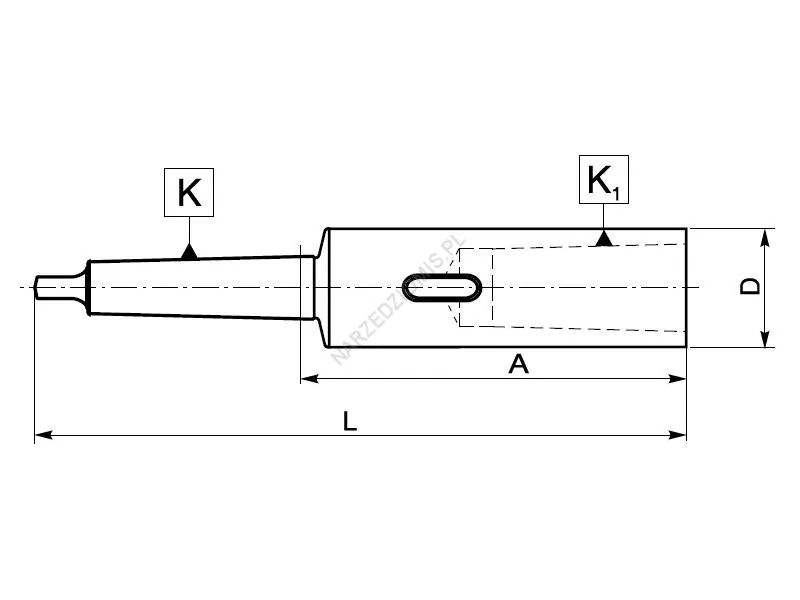 Rysunek techniczny: Tuleja redukcyjna z chw. Morse'a na stożek Morse'a (długa): T.1761 MS1/MS1 - KOLNO